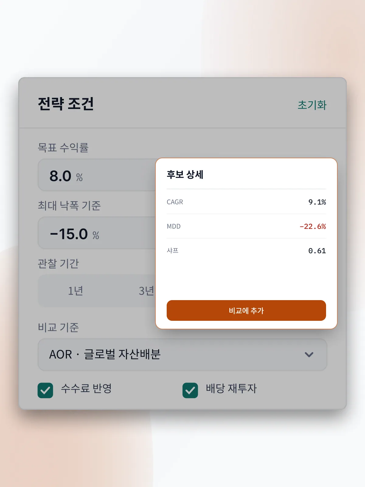FundLab 화면: 수익과 위험을 하나의 점수로 합치지 않습니다