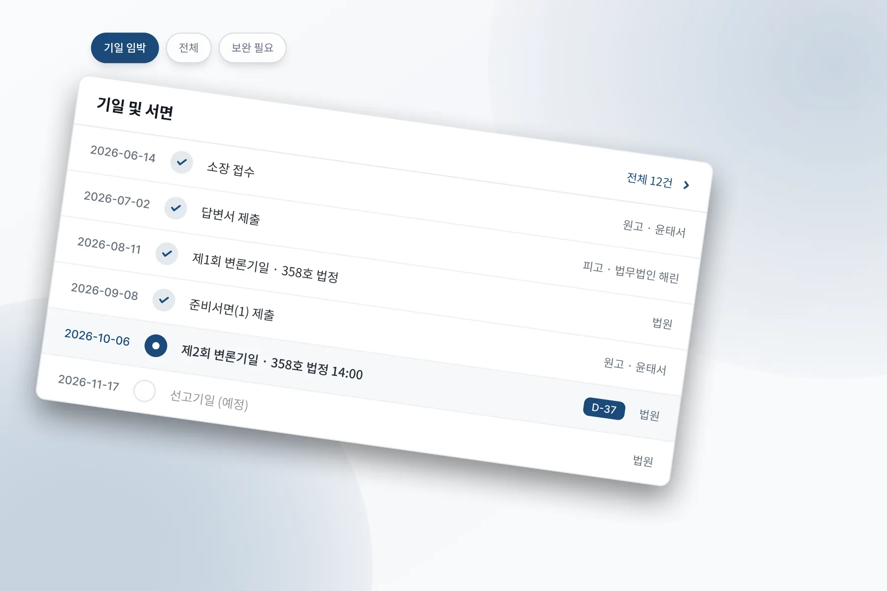 로우데스크 화면: 종결 사건도 참조할 수 있도록 보존합니다